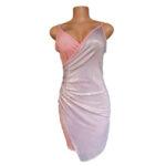 Beige & Silver Solid Stretch Wrap Dress
