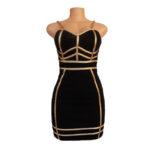 Gold Stripped Sleeveless Stretchy Women Dress