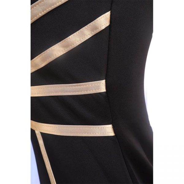Gold Stripped Sleeveless Stretchy Women Dress - Image 4