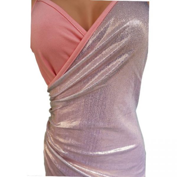 Beige & Silver Solid Stretch Wrap Dress - Image 4