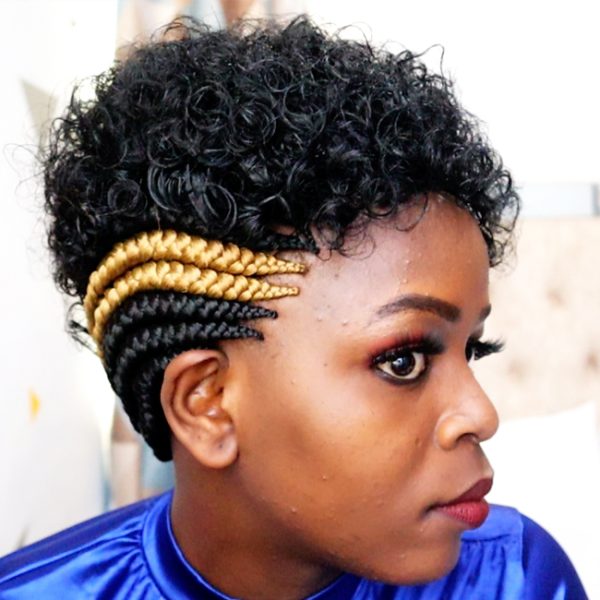 Short Afro Side Cornrows Braided Wig CCA002