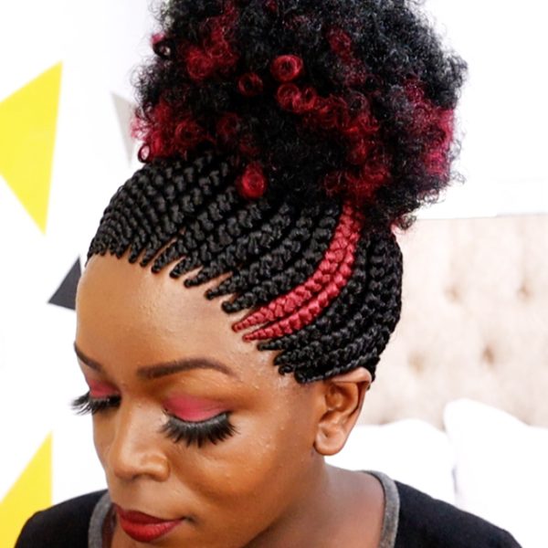 Short Afro Ponytail Cornrows Braided Wig CGN015 - Image 3