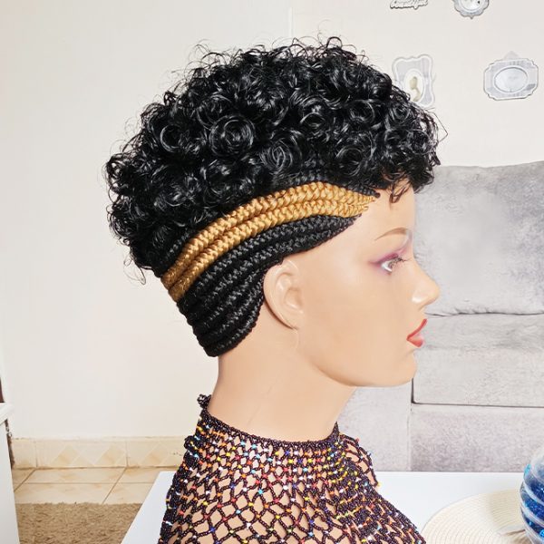 Short Afro Side Cornrows Braided Wig CCA002 - Image 3