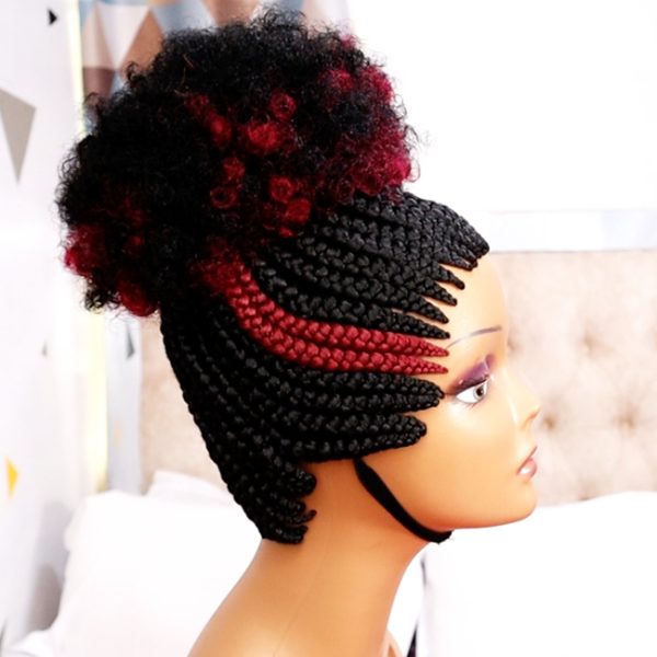Short Afro Ponytail Cornrows Braided Wig CGN015 - Image 4