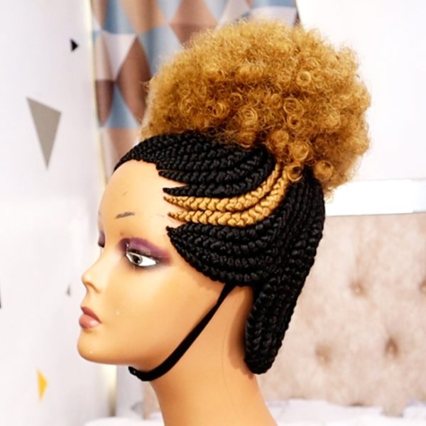 Short Afro Ponytail cornrows Braided Wig CGN017 - Image 3