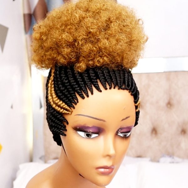 Short Afro Ponytail cornrows Braided Wig CGN017 - Image 4