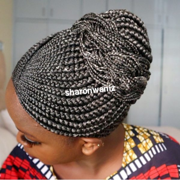 Grey and Black Bun Braided Wig - Image 3