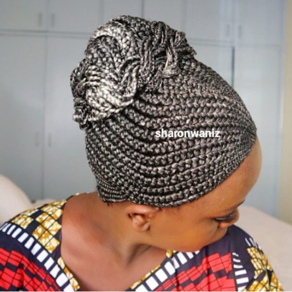 Grey and Black Bun Braided Wig - Image 5
