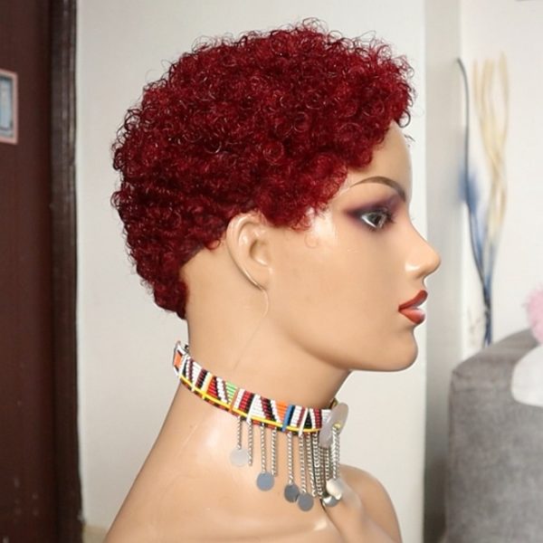 Red Short Curly Afro Wig Real Human Hair Wig Black Women Wigs - Image 3