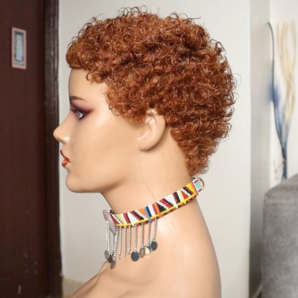 Red Short Curly Afro Wig Real Human Hair Wig Black Women Wigs - Image 10