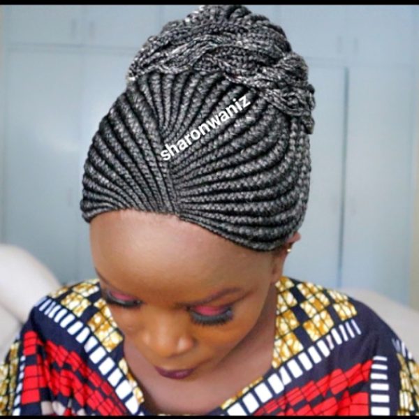 Grey and Black Bun Braided Wig - Image 6